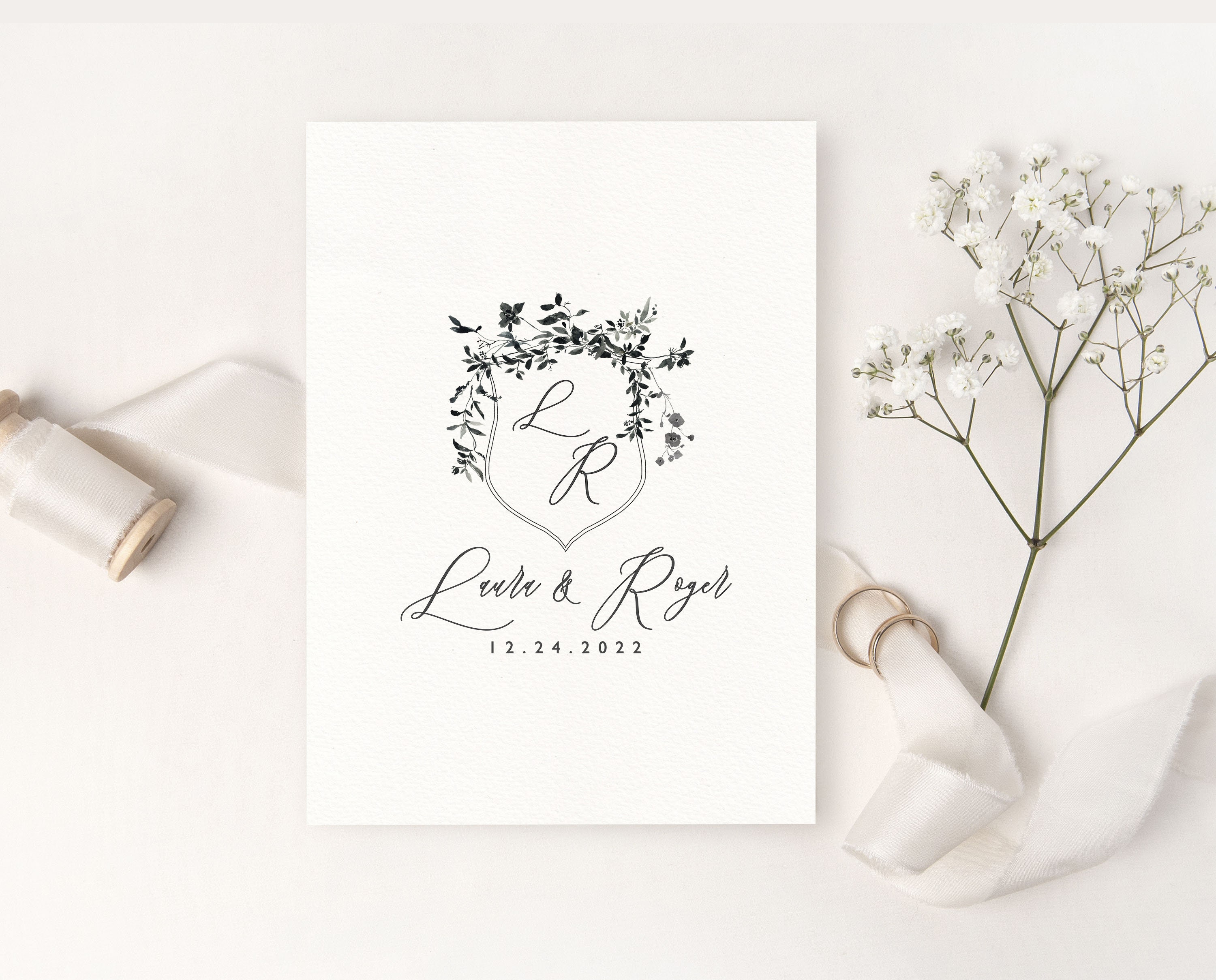 Lace Wreath Wedding Logo Kit, Botanical Wedding Monogram Design Set ...