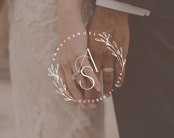 Monogram Wreath Wedding Logo, Custom Wedding Monogram, Custom Wedding Logo, Wedding Digital Monogram  -17241a-