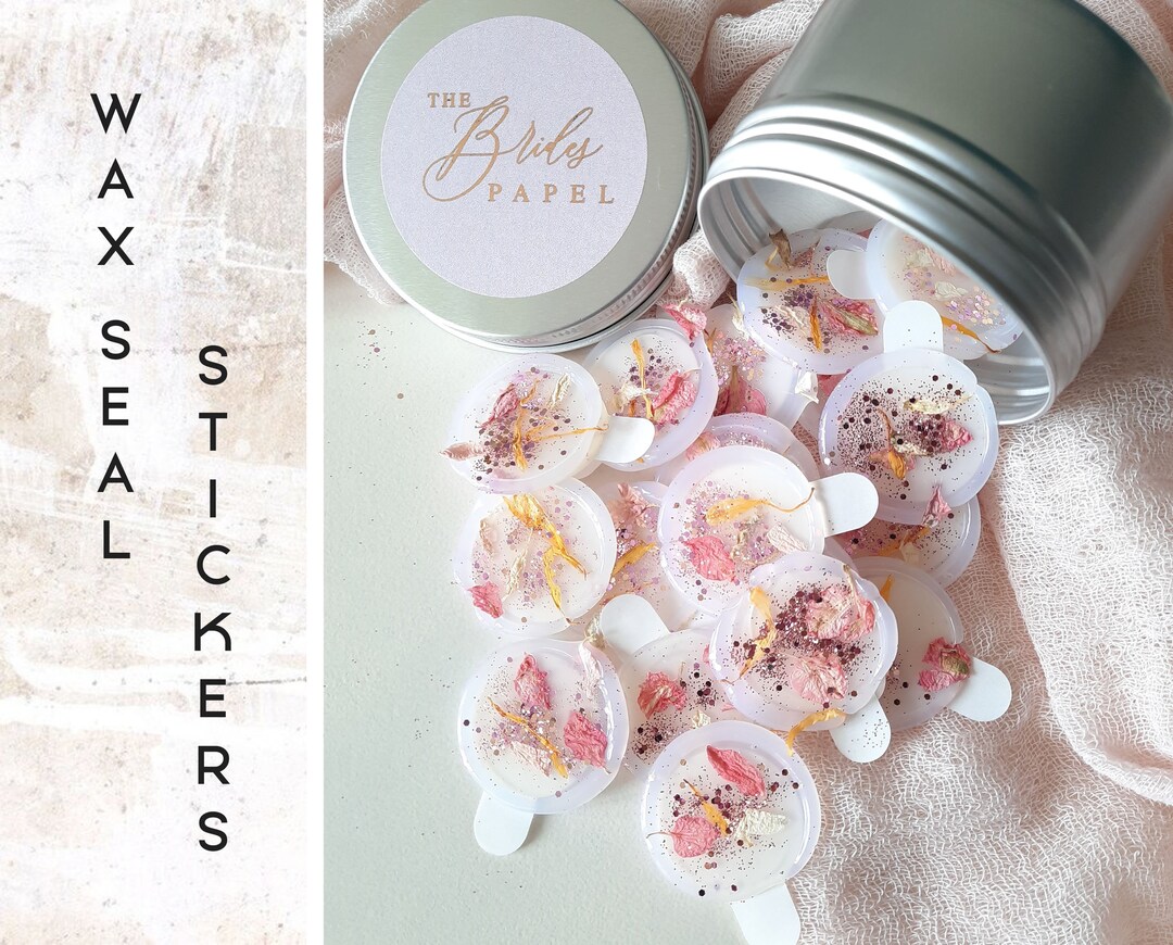 Dried Petals and Rose Gold Glitter Wax Seal Stickers, Wax Seal Stickers