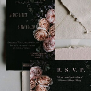 Dark and Moody Wedding Invitation- Romantic Peony