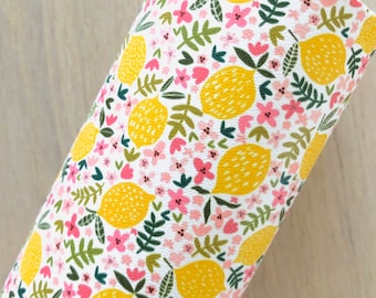 Summer Lemon, Pink Flowers, Smooth Faux Leather, 12x8, 12x26, 12x52