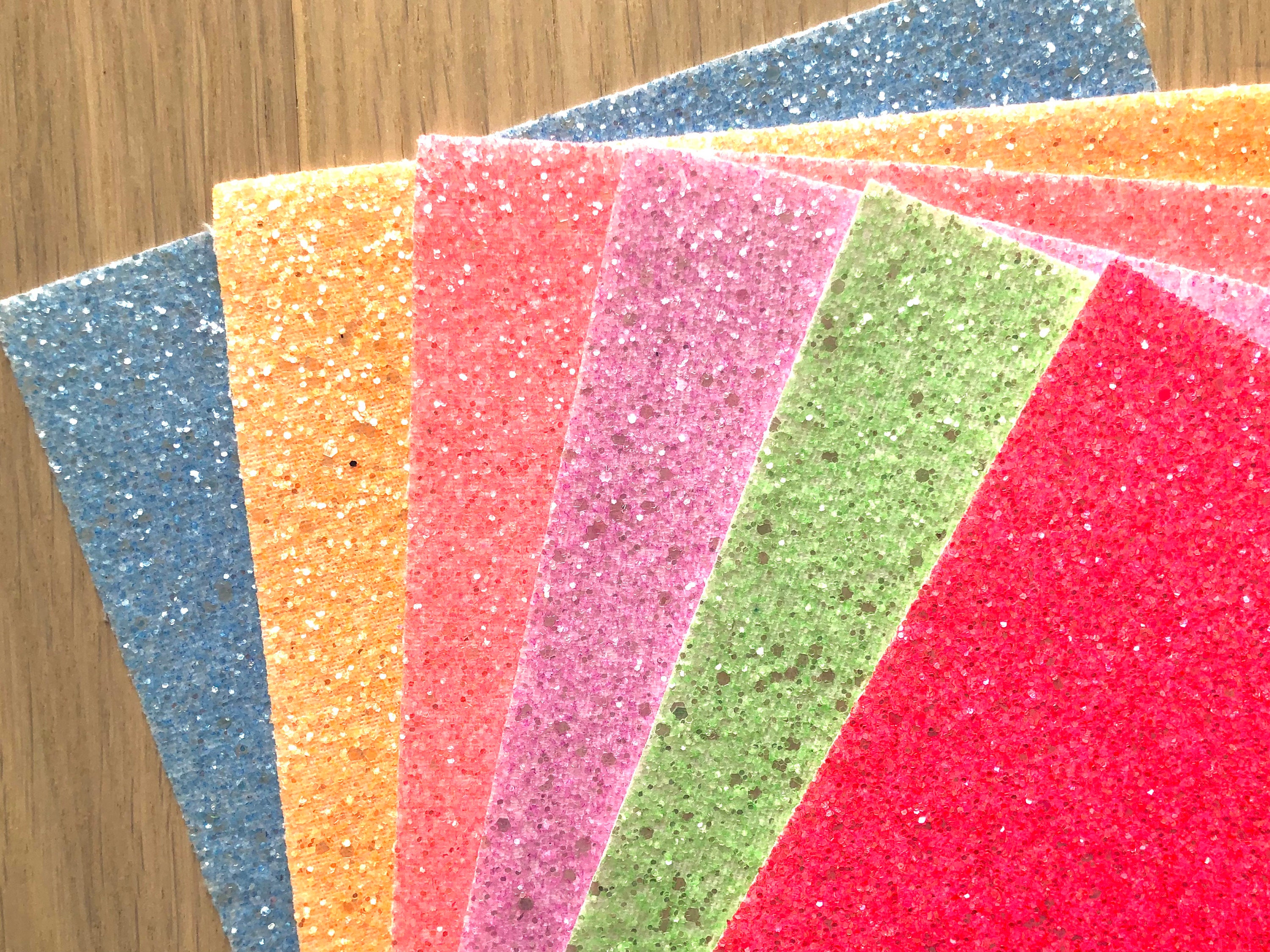 Glitter Fabric Sheet, Glitter Faux Leather, Supplies for Making Hair Bows, Earrings, Purple, Pink, Blue, Orange, Green Glitter, 11.5x8