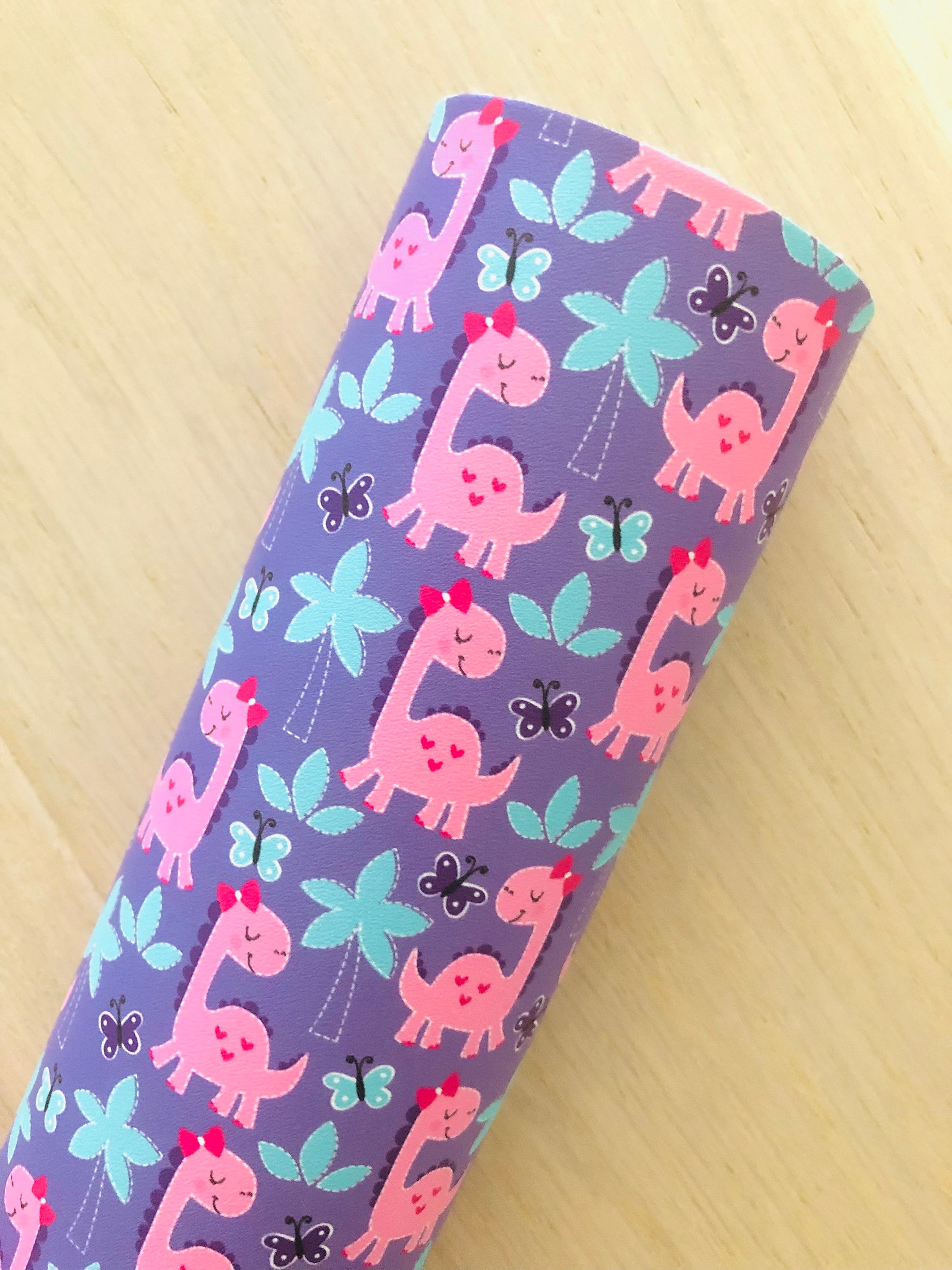 Pink Girly Dinosaur, Printed Faux Leather, Materials for Making Hair Bows, Earrings, Bags, Baby Shoes, 12x8, 12x26, 12x52