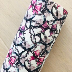 Sports, Baseball, Pink Bow, Printed Smooth Faux Leather, Material for Making Hair Bows, Earrings. Printed Vinyl, 12x8, 12x26, 12x52
