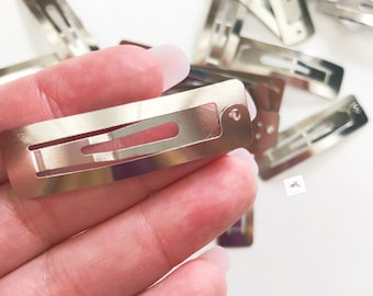50mm Square Snap Clips, Set of 25, Metal Snap Clips, Hair Clips, Rectangle Snap Clips, Girls Snap Clips, Silver Hair Clips