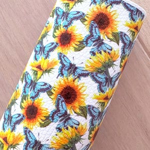 Sunflowers, Butterfly, Printed Pebbled Faux Leather, Hair Bow Making, Jewelry Making, 12x8, 12x26, Printed Vinyl