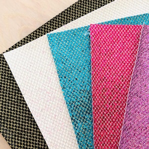 Glitter Fabric Sheet, Glitter Faux Leather for Hair Bow Making, Jewelry Making and DIY Crafts. Vinyl Fabric Sheet, 12x8, Multiple Colors