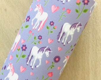 Unicorn with Hearts and Flowers, Smooth Faux Leather, 12x8, 12x26, 12x52