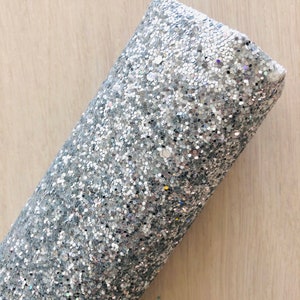 Silver Glitter Fabric, Iridescent Glitter Fabric, Supplies for Making Hair Bows, Earrings, Glitter Faux Leather, Glitter Vinyl, 12x8, 12x26