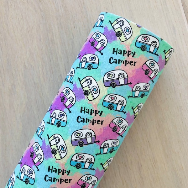 Happy Camper, Outdoor, Camping Faux Leather, Printed Smooth Faux Leather, Hair Bows Faux Leather, Earrings Faux Leather, 12x8, 12x26
