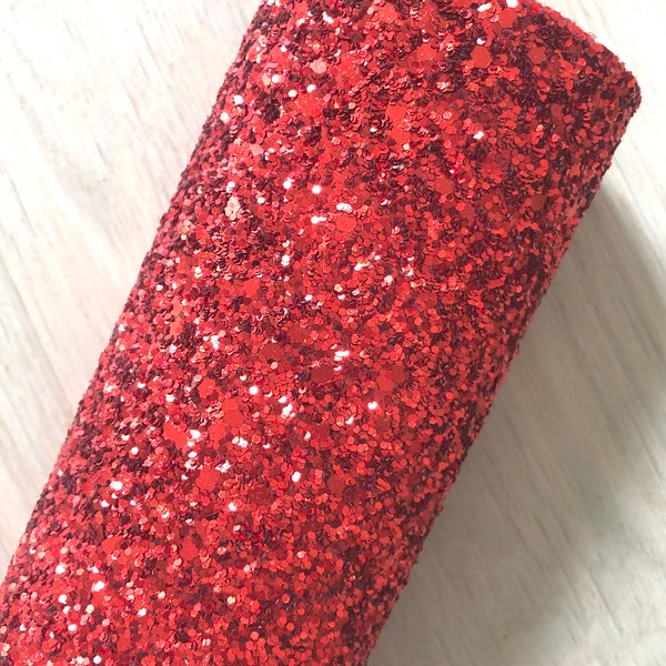 Red Glitter Fabric, Supplies for Making Hair Bows, Earrings, DIY Projects, Twillback, Red Faux Leather Glitter, 12x8, 12x26