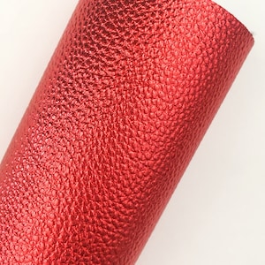 Metallic Red Faux Leather, PU Leather, Leather for Hair Bows, Earrings, Keychains, Bags, Vegan Leather, Pebbled Faux Leather, 12x8, 12x26