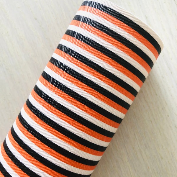 Color Stripped, Orange and Black Color Strips, Printed Faux Leather, Materials for Hair Bows, Earrings, 12x8