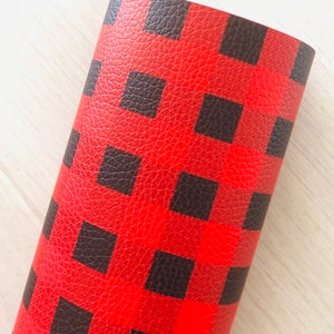 Buffalo Plaid, Red Plaid, Black Plaid, Holiday, Christmas, Printed Pebbled Faux Leather, Hair Bow and Earring Supplies, 12x8, 12x26