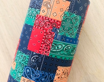 Pañuelo tipo bandana con estampado paisley, patchwork, piel sintética lisa, 12x8, 12x26, 12x52