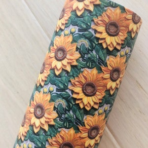 Sunflowers, Realistic Looking, Printed Smooth Faux Leather Sheet, Materials for Making Hair Bows, Earrings, 12x8, 12x26