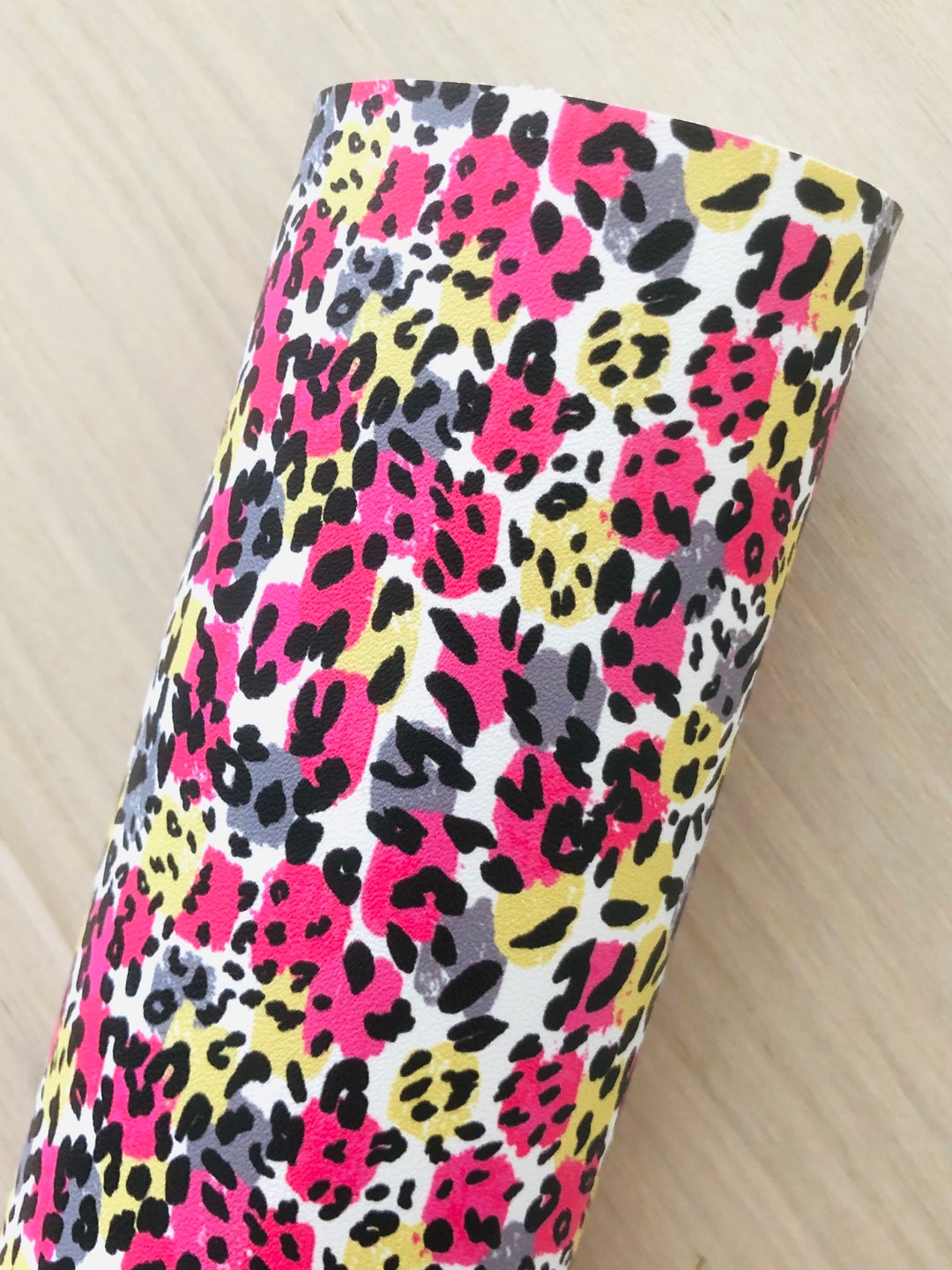 Pink and Yellow Leopard, Smooth Faux Leather, 12x8, 12x26 - Etsy
