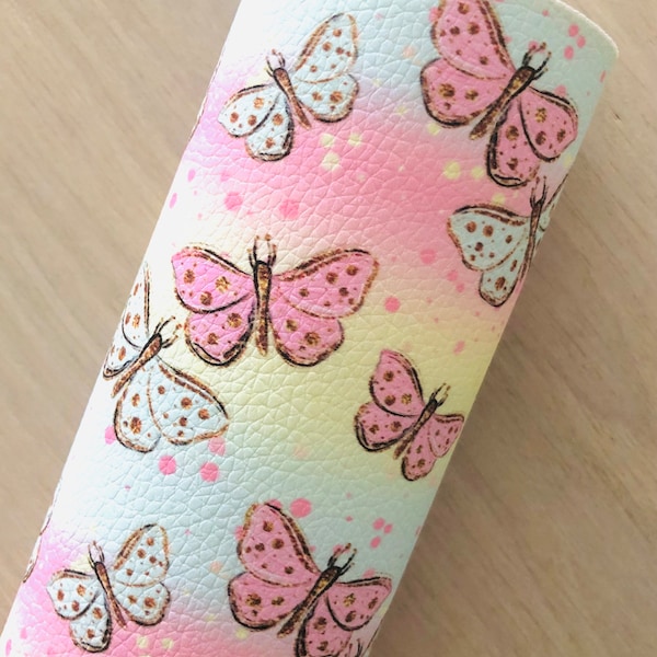 Butterfly, Printed Pebbled Faux Leather, Materials for Hair Bows or Jewelry Making, Leather for DIY Crafts, 11.75x8