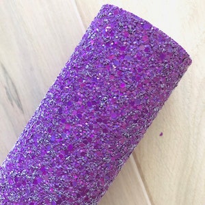 Purple Chunky Glitter Fabric, Purple Glitter Faux Leather, Iridescent Purple Chunky Glitter, Hair Bow and Earring Glitter Fabric, 11.5x8.25
