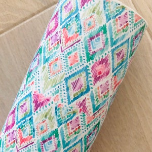 Ikat Pattern, Pink and Green Abstract Design, Smooth Faux Leather, 12x8, 12x26, 12x52