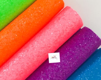 Neon Glitter Fabric, Supplies for Making Hair Bows, Earring, Neon Blue, Green, Orange, Purple and Pink Glitter Fabric, 12x8, 12x26