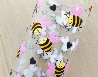 Valentine's Day, Bees, Pink Hearts, Transparent Waterproof Vinyl, Pool Bow, 11.75x8, 0.3MM