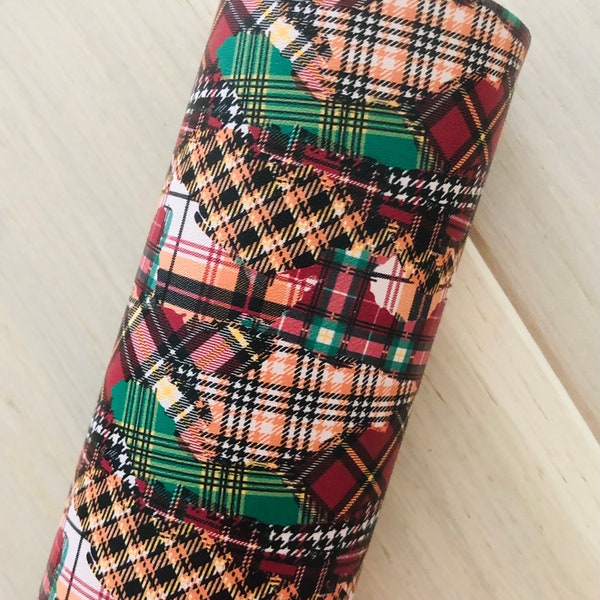 Tartan Plaid Patchwork, Printed Smooth Faux Leather, Fall Print, Mateirals for Making Hair Bows, Earrings. Plaid Vinyl, 12x8, 12x26