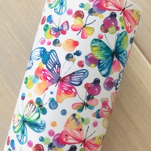 Watercolor Butterflies Printed Smooth Faux Leather, 12x8, 12x26, 12x52