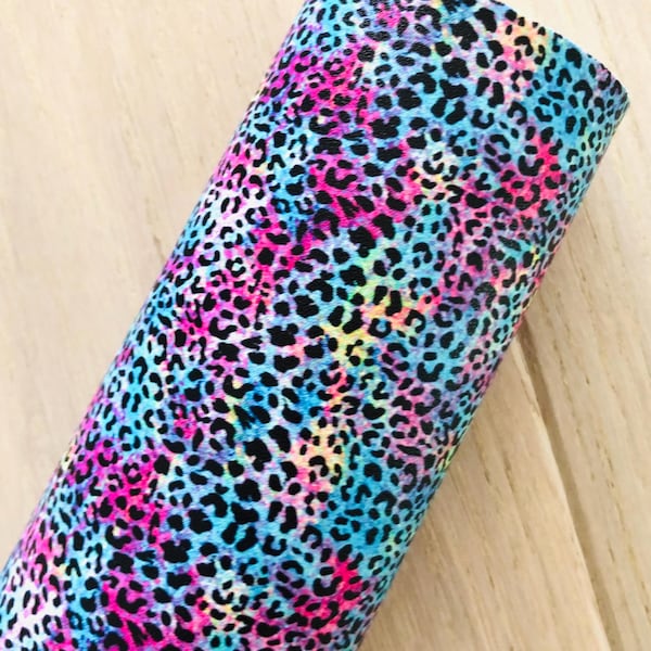Rainbow Leopard, Animal Print, Smooth Faux Leather, 12x8, 12x26, 12x52