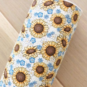 Sunflowers, Printed Pebbled Faux Leather, Hair Bow Making, Jewelry Making, 12x8, 12x26, Printed Vinyl