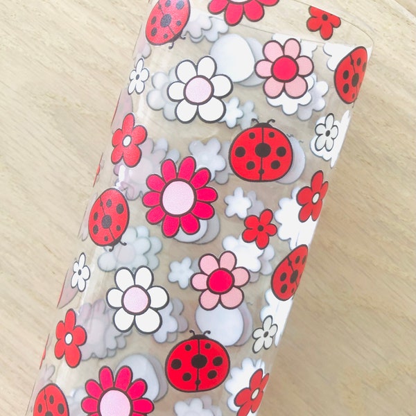 Lady Bugs, Pink Flowers, Red Flowers, Printed Waterproof Vinyl, Supplies for Hair Bows, Earrings, 11.75x8, 0.3MM, PVC, Transparent Vinyl