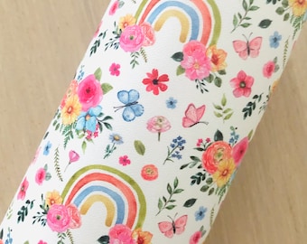 Rainbows and Flowers Smooth Faux Leather, 12x8