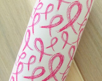 Cinta rosa, piel sintética, piel estampada para lazos para el cabello o para hacer joyas, concienciación sobre el cáncer de mama, 12x8, 12x26, 12x52