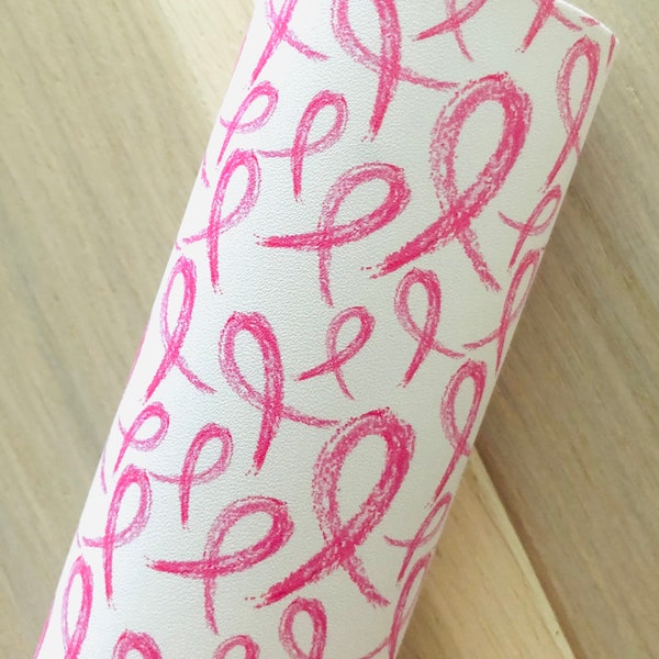 Pink Ribbon Faux Leather, Printed Leather for Hair Bows or Jewelry Making, Pink Ribbon, Breast Cancer Awareness, 12x8, 12x26