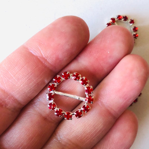 Red Round Shaped Rhinestone Buckle Slider, Set of 5, Hair Bow Centers, Approximately 0.7 inch in Diameter. Click to see more!!