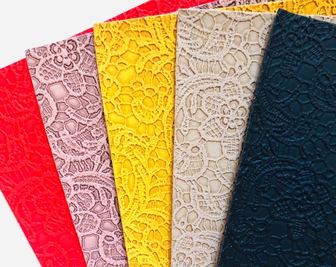 Lace Embossed Faux Leather Sheet, Textured, Floral, Materials for Hair ...