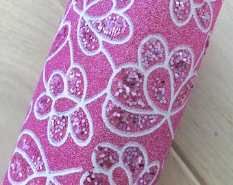 Pink Flower Glitter Fabric, 12x8, 12x26