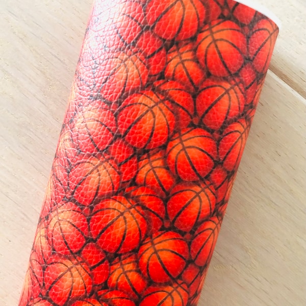 Basketball, Sports, Printed Pebbled Faux Leather, Material for Making Hair Bows, Earrings. Printed Vinyl, 12x8 inch