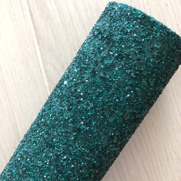 Emerald Chunky Glitter Fabric, Green Faux Leather, Hair Bow Faux and Earring Glitter Fabric, 11.5x8.25, Faux Glitter, Glitter Faux