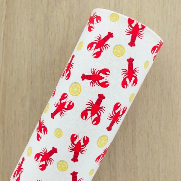 Lobster, Crawfish, Lemon, Printed Faux Leather, Supply for Making Hair Bows, Earrings, Keychains, Baby shoes, 12x8, 12x26