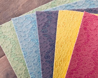Lace Glitter Fabric, Iridescent Chunky Glitter Fabric Sheet, Heart Shaped Lace over Iridescent Chunky Glitter, Hair Bow and Earring Supplies