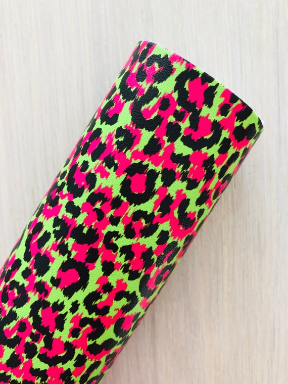 Neon Color Leopard Printed Smooth Faux Leather, 12x8, 12x26, 12x52