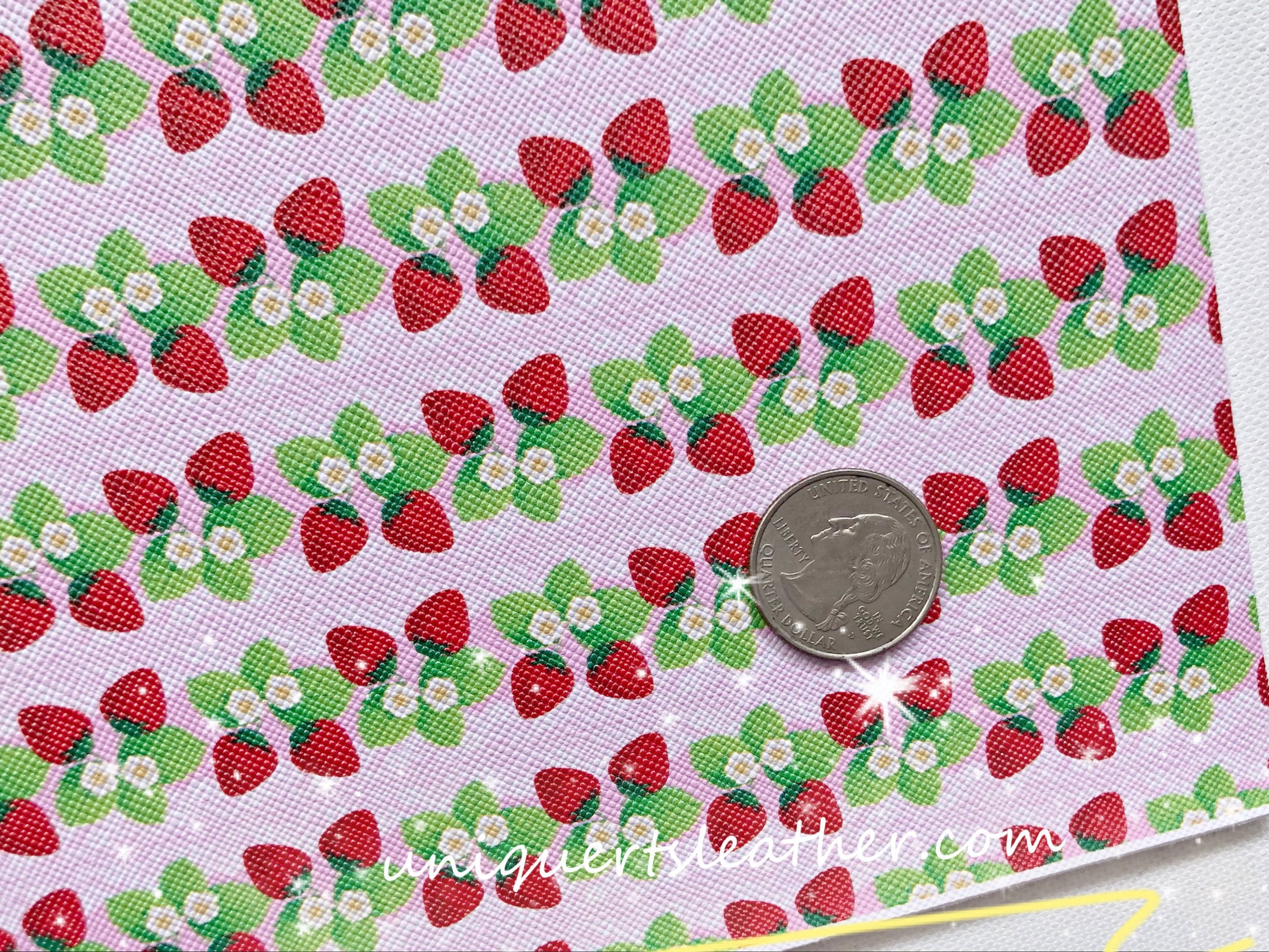 Strawberry Faux Leather Sheet Strawberries Fruits Printed Etsy