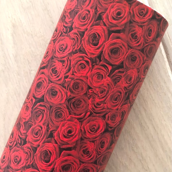 Realistic 3D Roses, Valentine's Day, Red Flowers, Printed Faux Leather for Making Hair Bows, Earrings, etc. 12x8, 12x26