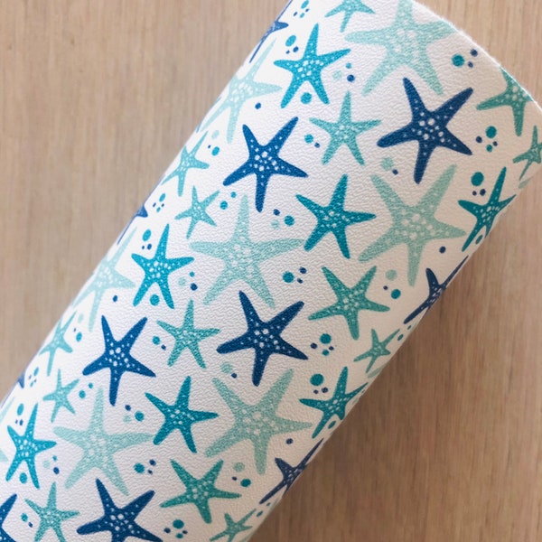 Sea Stars, Ocean Animals, Printed Smooth Faux Leather, Materials for Making Hair Bows, Earrings, Bags, Baby Shoes. 12x8, 12x26