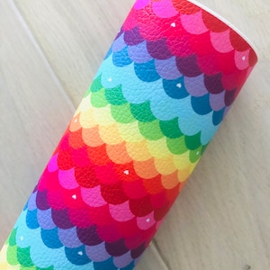 Mermaid, Rainbow Mermaid Scale, Pebbled Faux Leather Sheet, Printed Vinyl, Hair Bow and Earring Making, 11.75x8