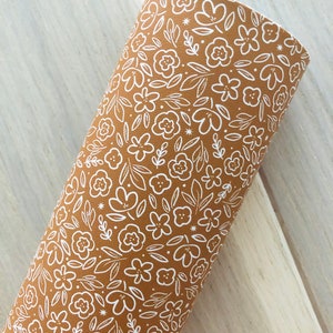 Smooth Faux Leather, Hand Drawn Floral, Fall Flowers, 12x8, 12x26, 12x52