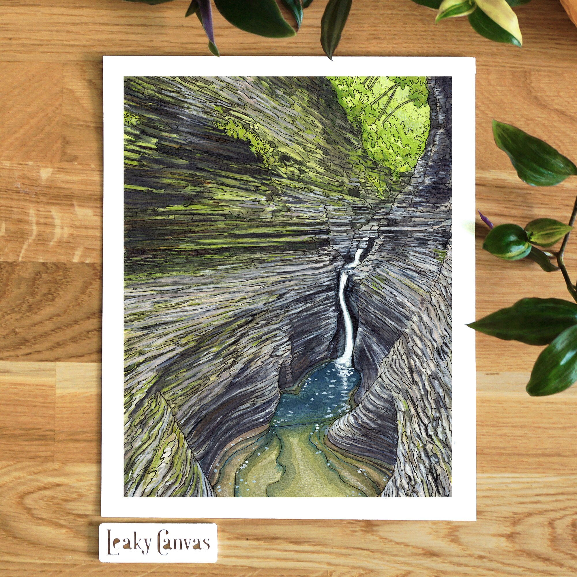 Art Print | Watkins Glen Waterfall | New York | Unframed Artwork | Wall Art | Watercolor Illustration | State Park | Bohemian