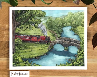 Original Painting Art | England Train Series #2 | Unframed Artwork | Wall Art | Watercolor Illustration | Magic | Jacobite | Scotland