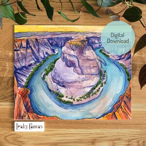Digital Art Print | Horseshoe Bend | Arizona | Unframed Artwork | Wall Art | Boho | Watercolor Illustration | Download | Print at Home